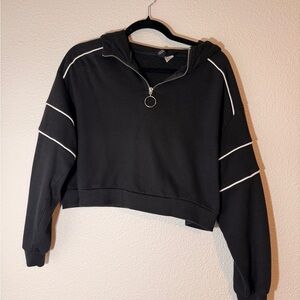 H&M Cropped Black Hoodie with White Trim